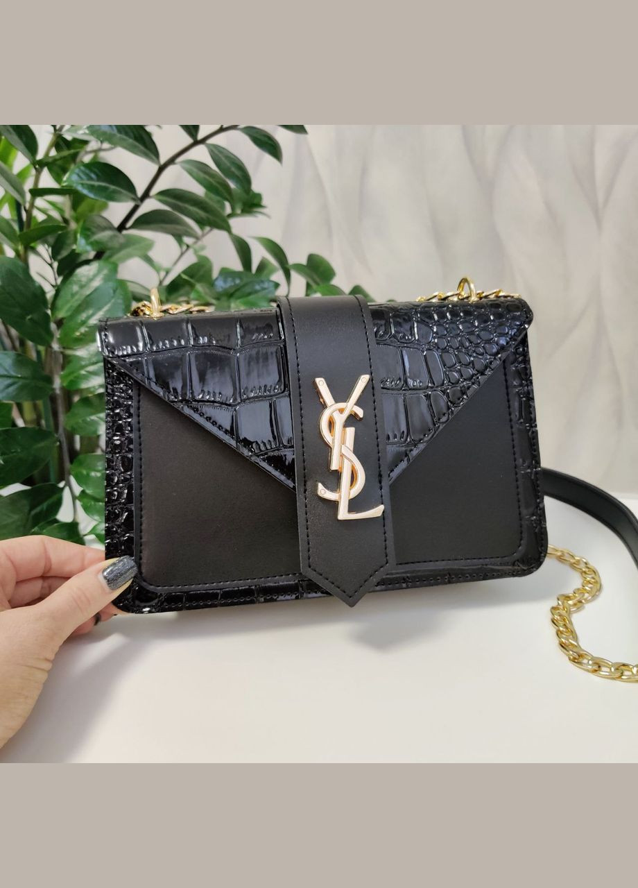 Сумка Ив Сен-Лоран (Чорний Кроко лакована з золотом) No Brand (297003718)