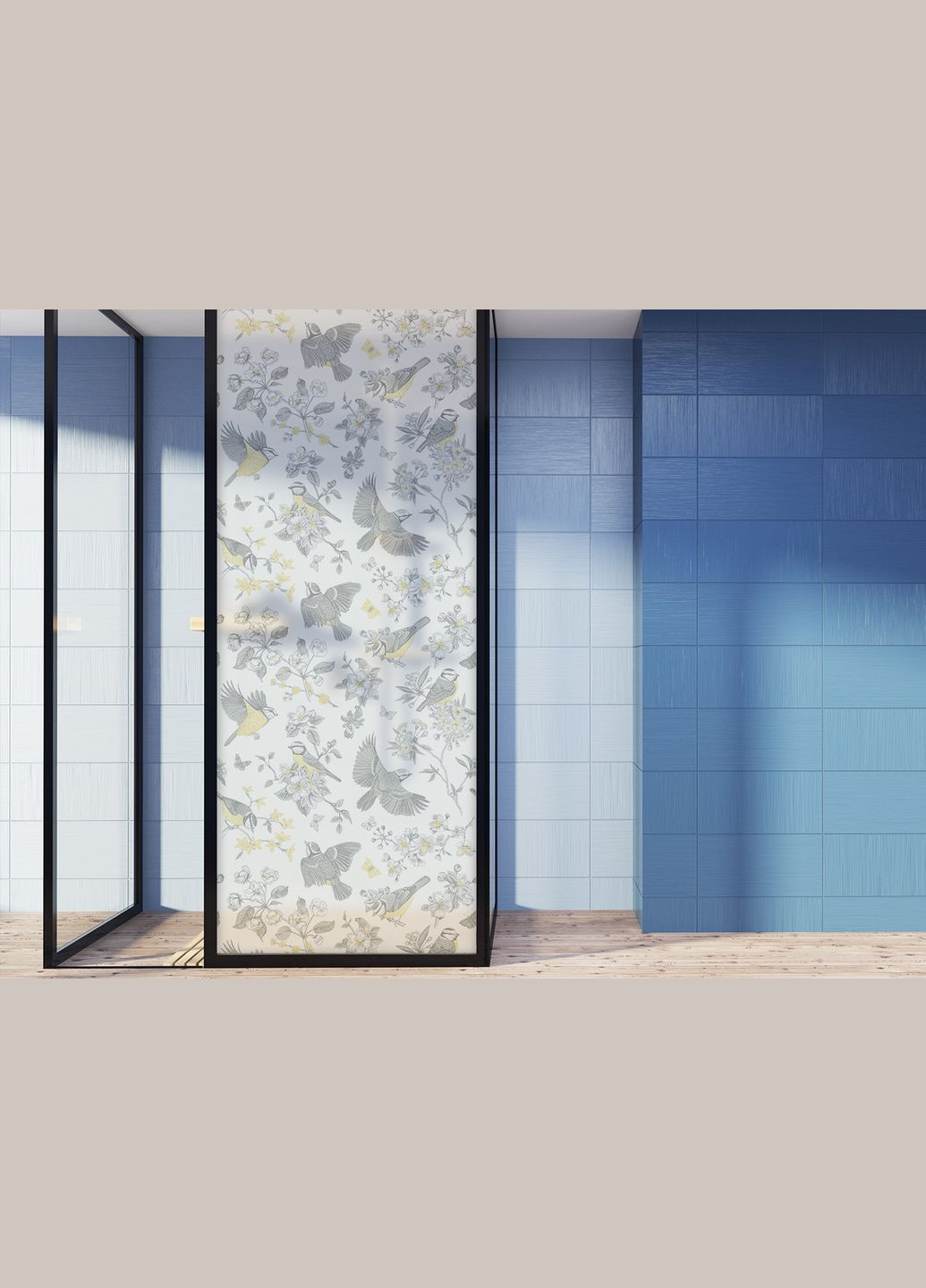 Захисна плівка на вікна і дзеркала матова Синички самоклейка на скло двері душову кабіну шафи купе 1 метр погонний Zatarga (324218689)