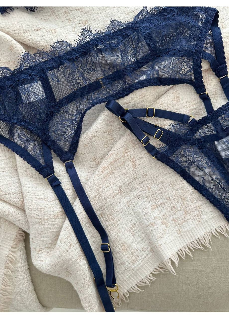 Синий балконет комплект женского белья | нежный кружевной, синее соблазнение Vital-Textile с косточками полиэстер, эластан