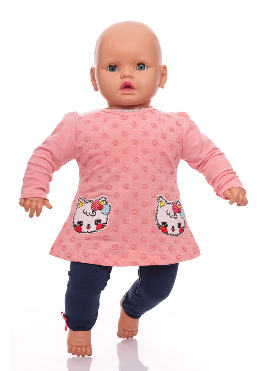 Бежевий демісезонний костюм з довгим рукавом для дівчинки трикотажний з кішечкою персиковий 68 см (33862) BABYKROHA