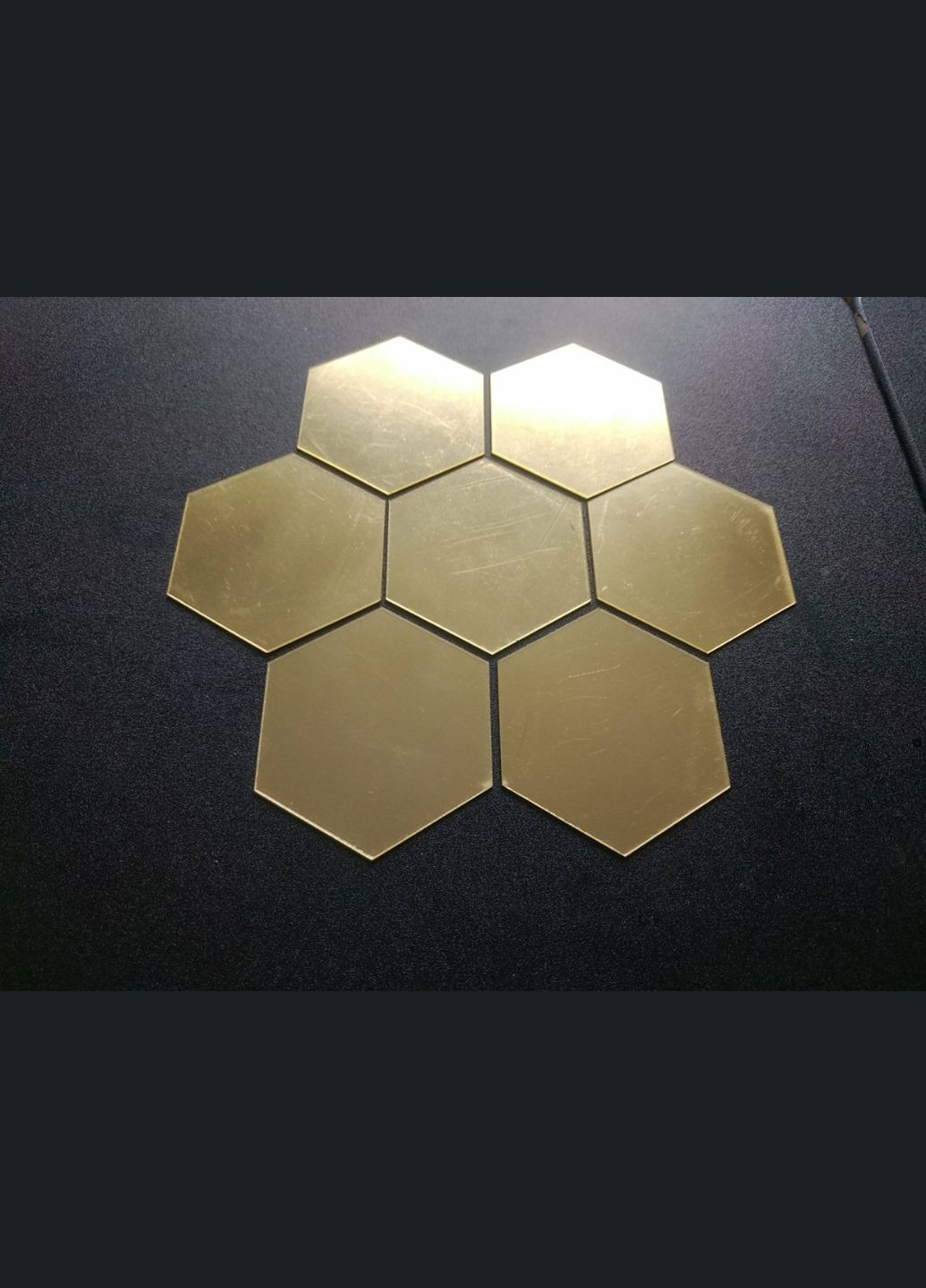 Дзеркальні наклейки шестикутні пластикові Золоті 6,8 х 7,8 х 4 см 6 шт набір Б239 No Brand (302242262)