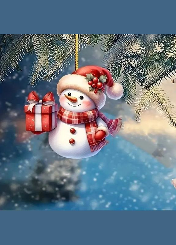 Акриловый снеговик с подарком для создания новогоднего декора дома, елочная игрушка, брелок No Brand (314813468)