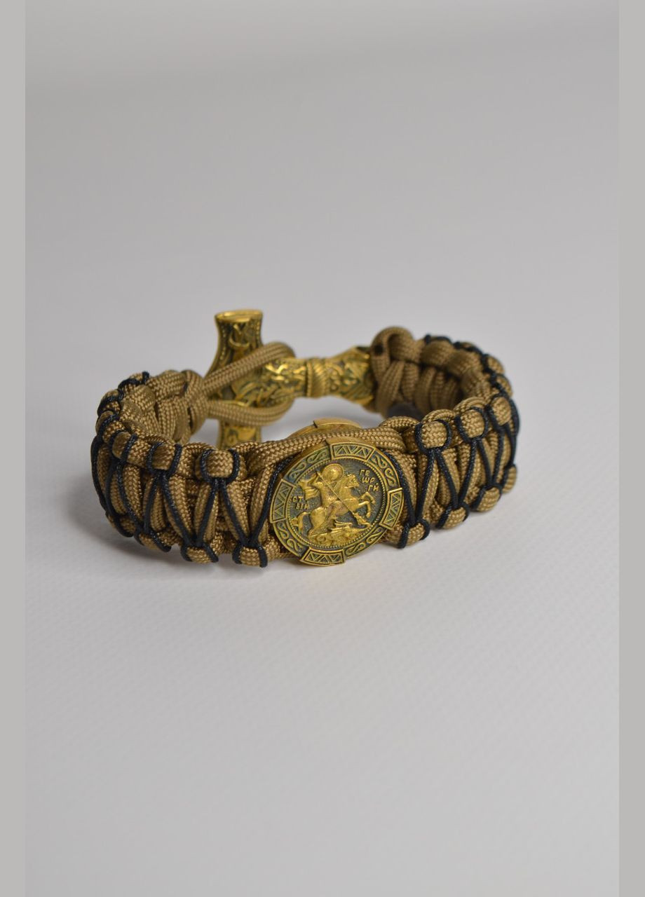Браслет с Георгием Победоносцем и молотом тора из латуни плетения Кобра с оплеткой + брелок в подарок No Brand (341738949)