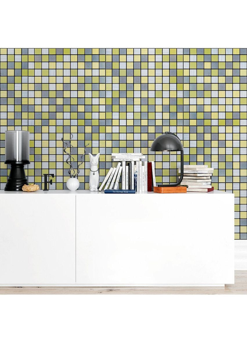 Самоклеюча алюмінієва плитка 300х300х3мм Срібна із золотом шахівниця SW-00001827 Sticker Wall (353968309)