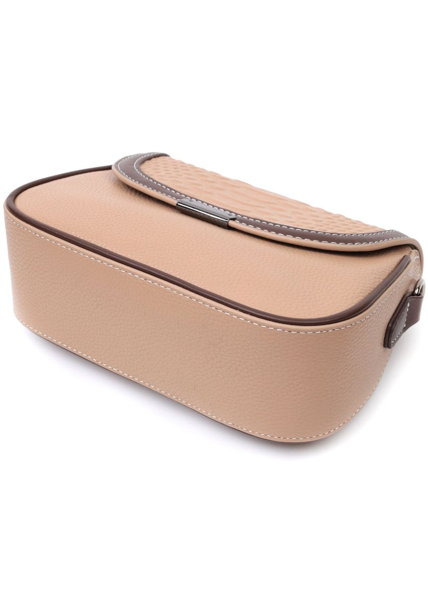 Сумка для женщин с фактурным клапаном из натуральной кожи бежевая 22373 Vintage (329197065)