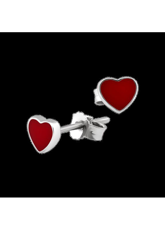 Серебряные серьги пусеты Сердечки с эмалью без камней No Brand (333705417)