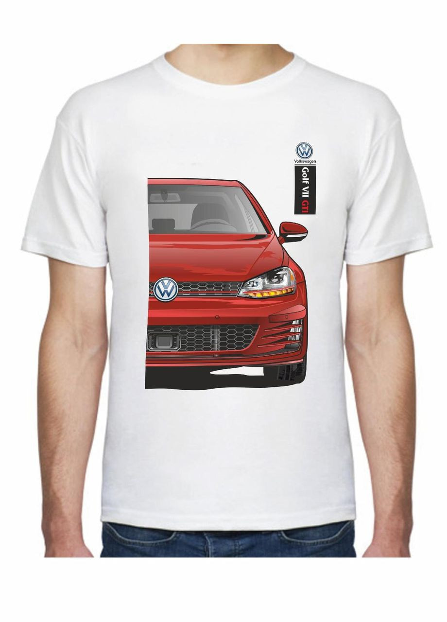 Біла футболка чоловіча з принтом volkswagen golf vii gti f 505207 біла Avtolife
