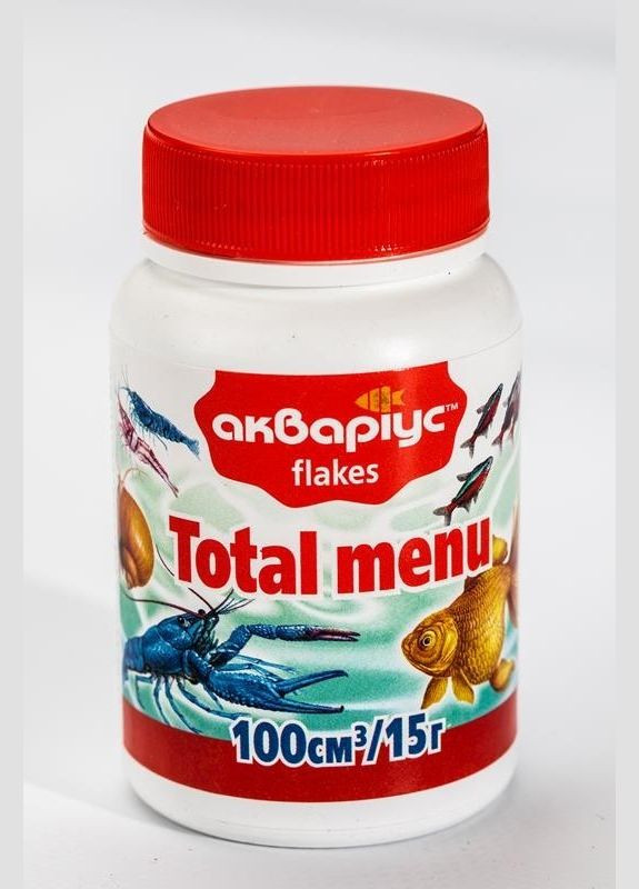 Корм Тотал меню пластівці для всіх видів акваріумних риб равликів креветок раків 15 г (4820079310628) Акваріус (288576455)