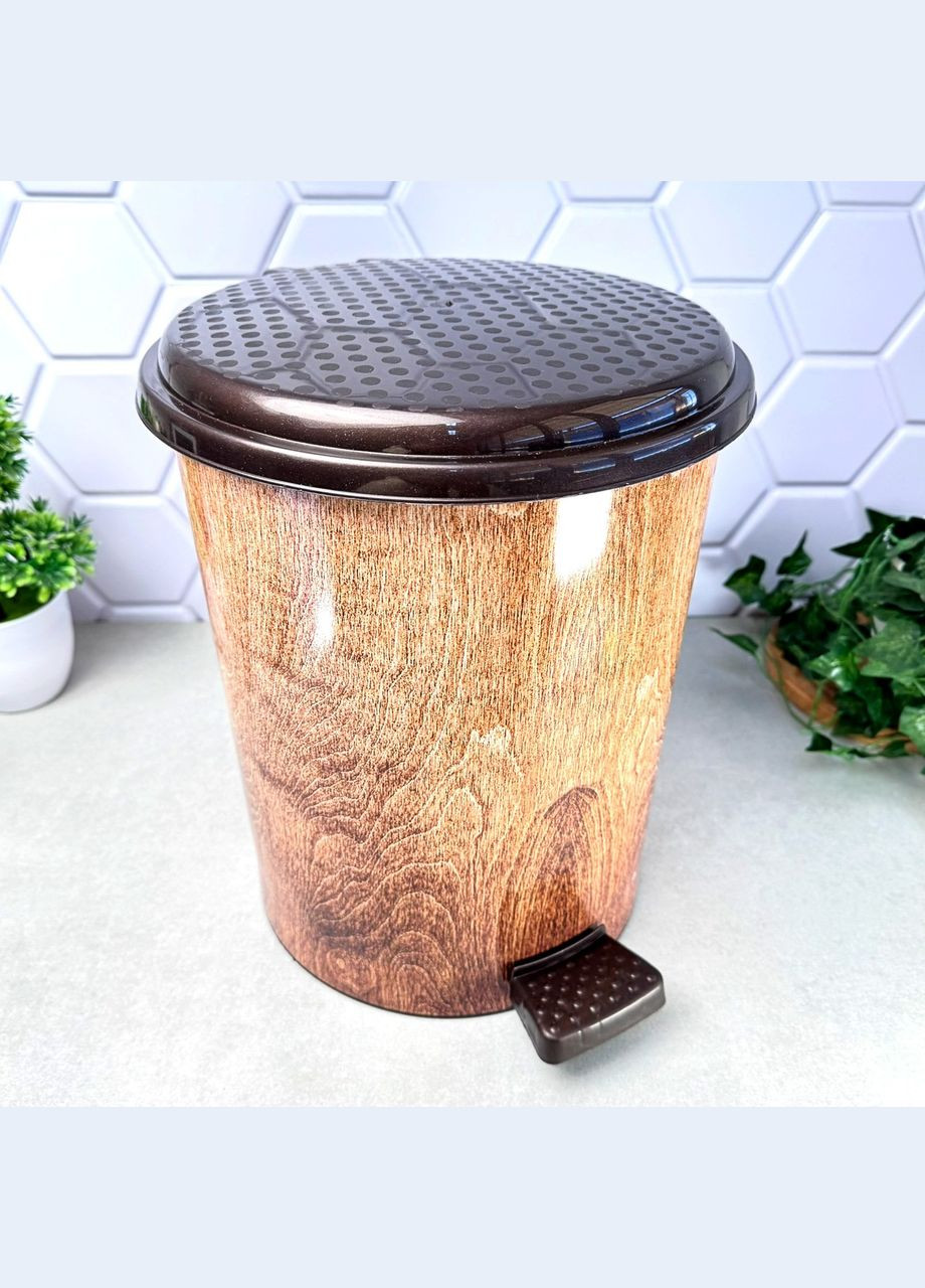 Відро для сміття з вкладишем та педаллю подвійне (2шт * 5.5л) Дерево 365 Elif Elif Plastik (318678685)