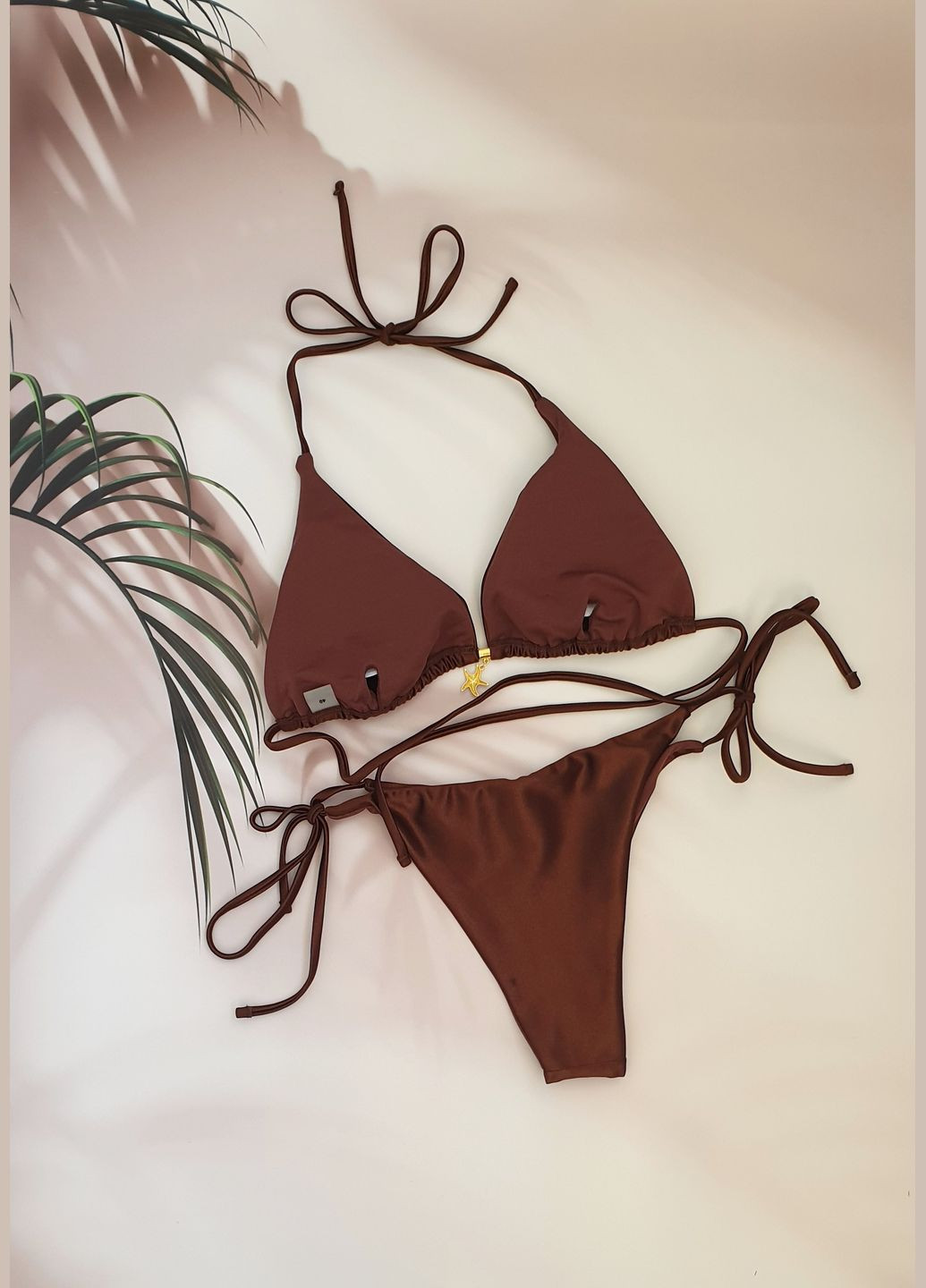 Коричневий літній молодіжний роздільний купальник шторка роздільний No Brand