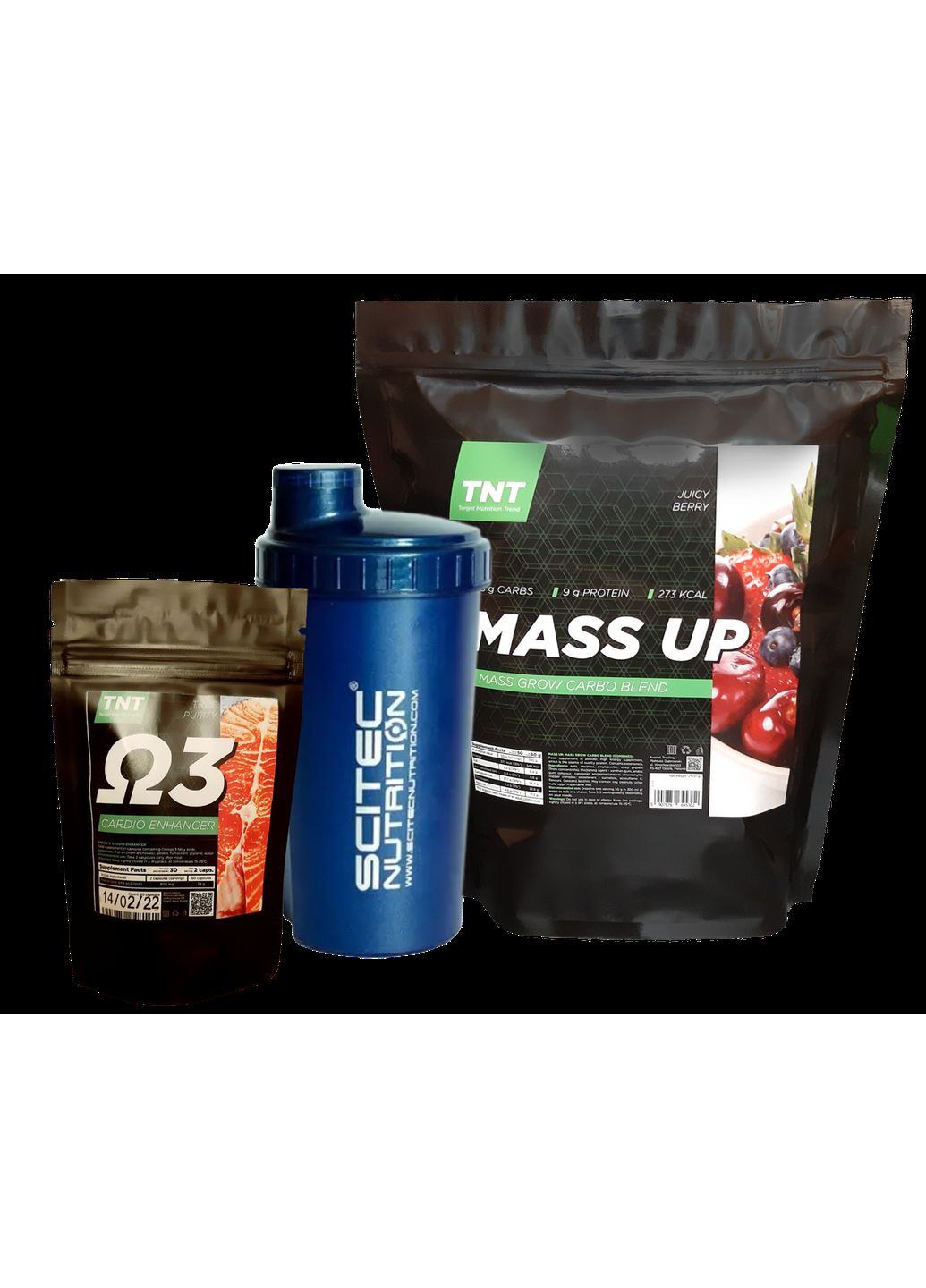 Максимум пользы в одном наборе: Гейнер Mass Up 2,5 кг, вкус сочная ягода, Омега-3 и Шейкер. TNT (369954071)