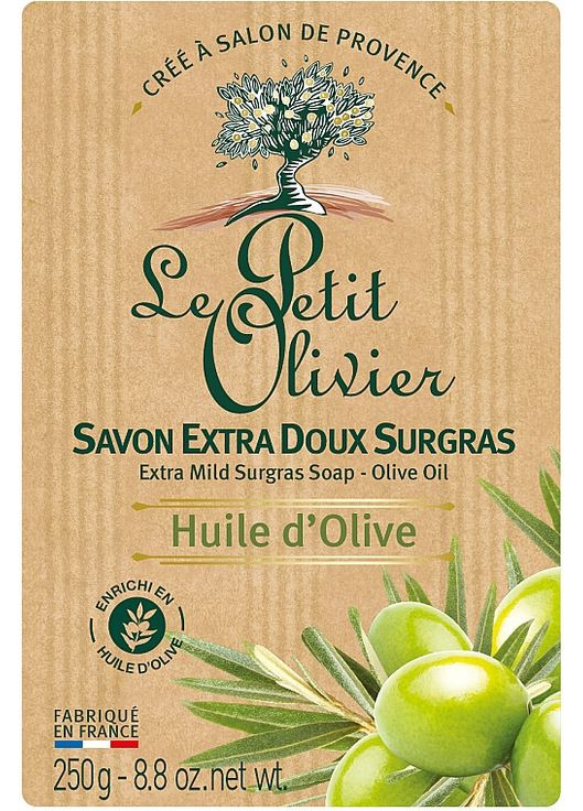 Мило екстраніжне, з екстрактом олії оливок Extra mild soap - Olive oil 250g (22661-31019306) Le Petit Olivier (368652762)