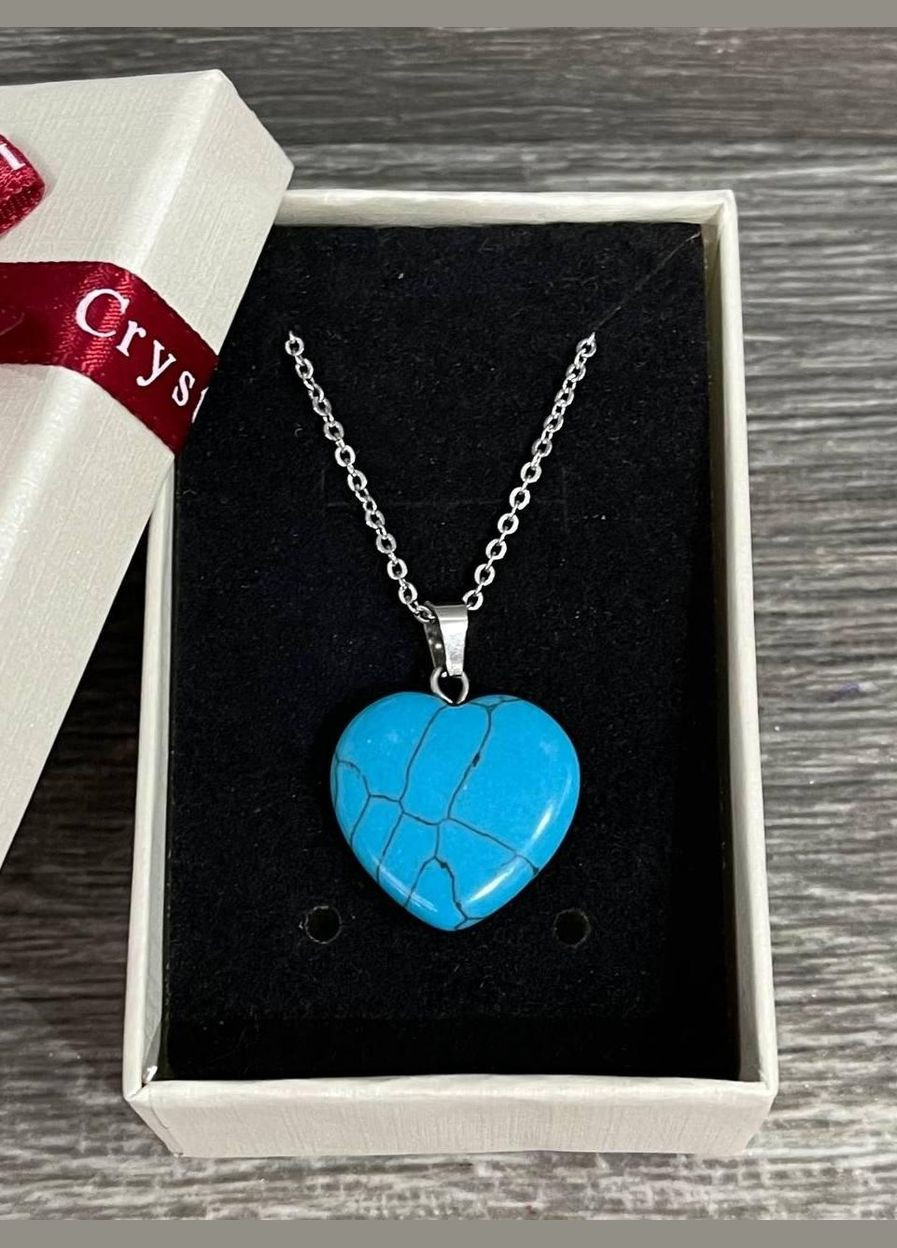 Оригінальний подарунок дівчині - натуральний камінь Бірюза кулон у формі сердечка на ланцюжку в коробочці Овен (326807827)