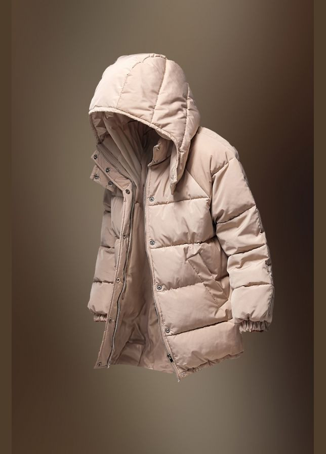 Бежевая зимняя зимняя куртка оверсайз с эко-пухом (3675) Bellise