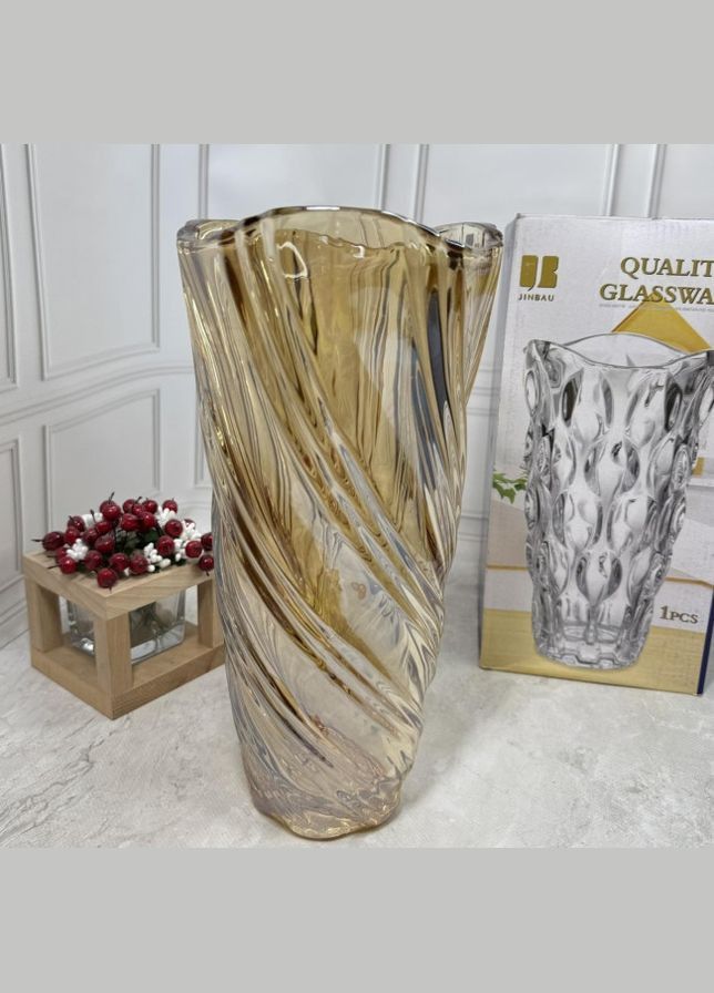 Ваза Jinbau 6312 Роза Амбер 295мм стеклянная желтая Helios (342399124)