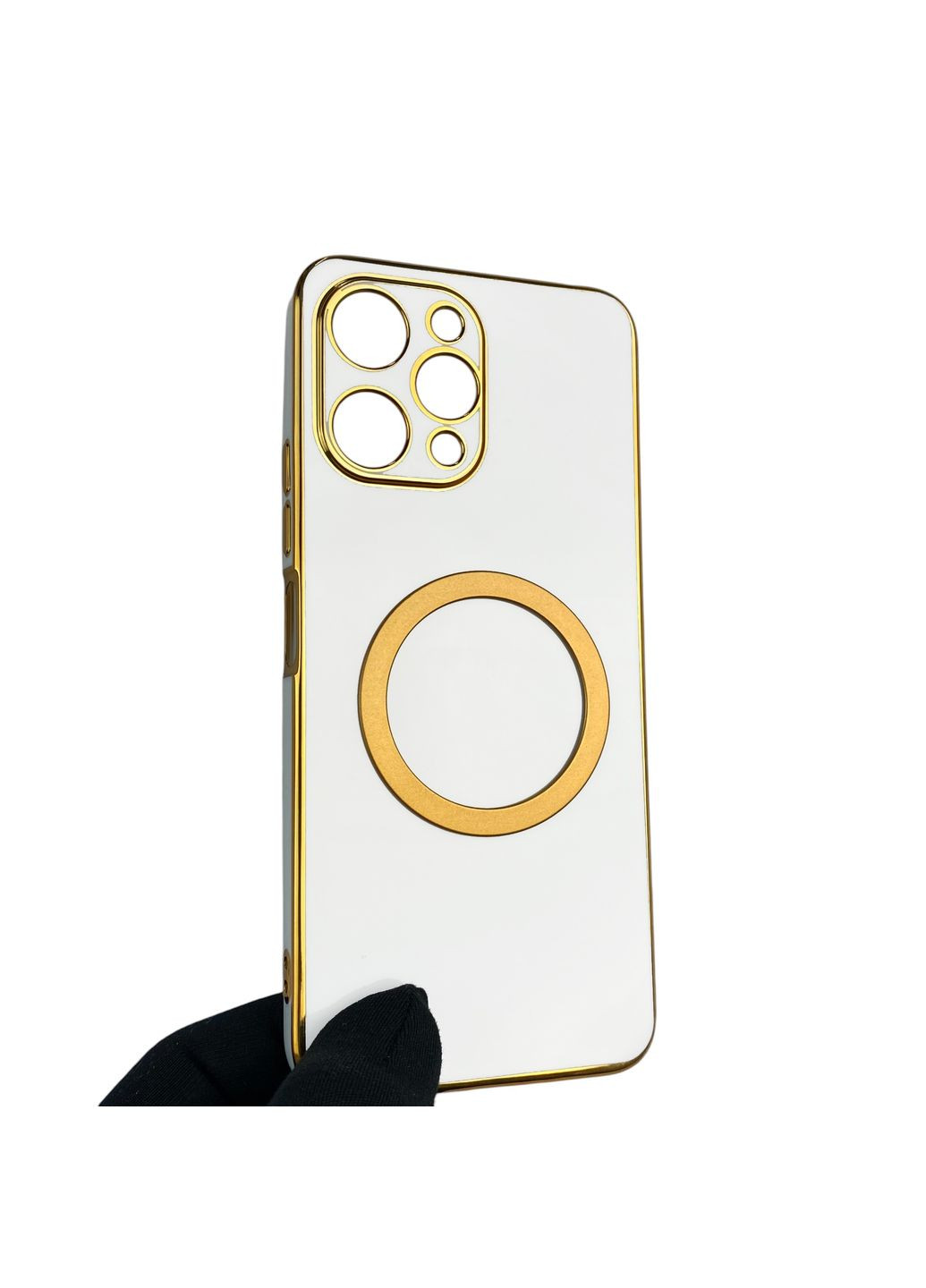 Чехол для Redmi 12 4G с кольцом MagSafe с золотой окантовкой на редми 12 белый gs1 Xiaomi (366228447)