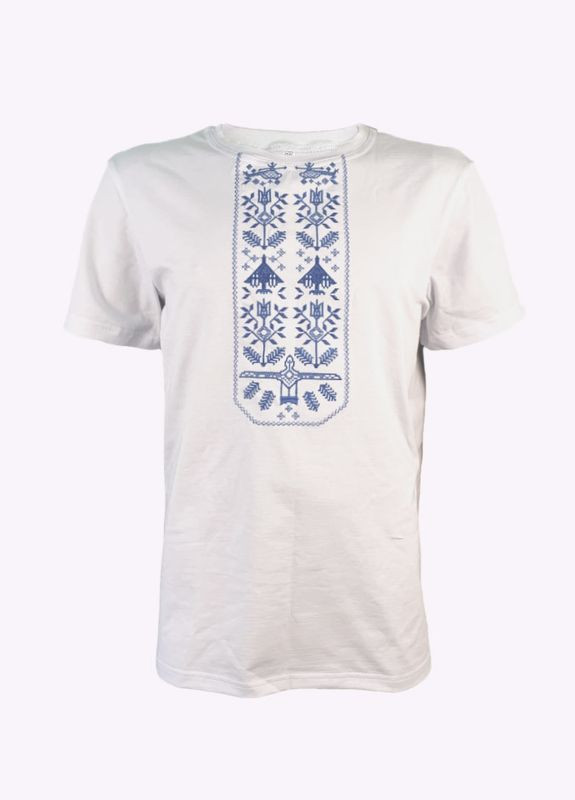 Біла футболка love self кулір біла вишивка байрактар синій р. 4xl (56) з коротким рукавом 4PROFI