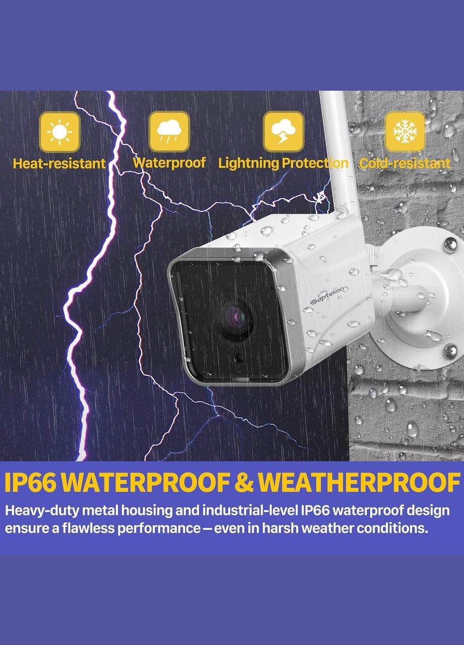 Вулична камера Septekon S50, 2K, WiFi з двостороннім аудіо, нічним баченням та виявленням руху No Brand (317923176)