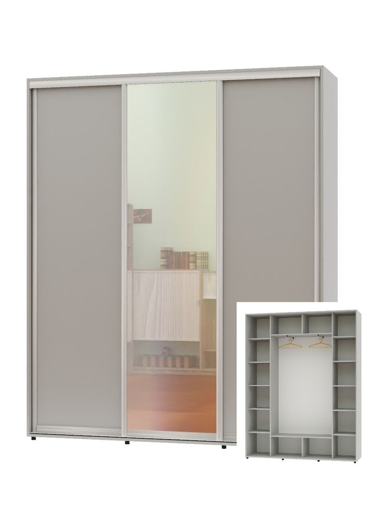 Шафа-купе тридверна 200*45*240 Сірий ДСП/Дзеркало/ДСП ШК-05 Алекса (360440817)