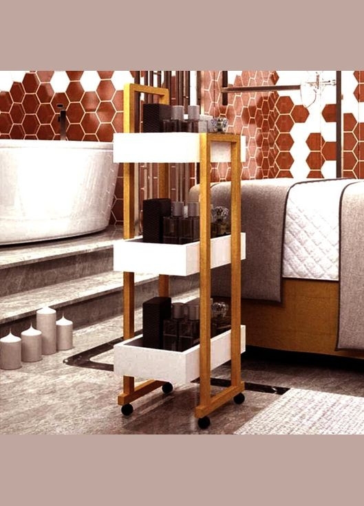 Этажерка из дерева для ванной на колёсиках Харпер охра-зефир (АБТ-00570420) No Brand (328210125)