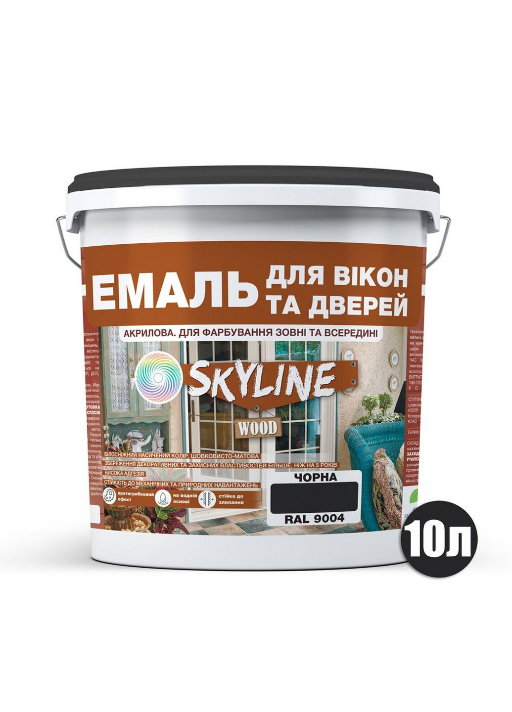 Акрилова емаль для вікон та дверей Wood RAL 9004 10 л SkyLine (289364747)