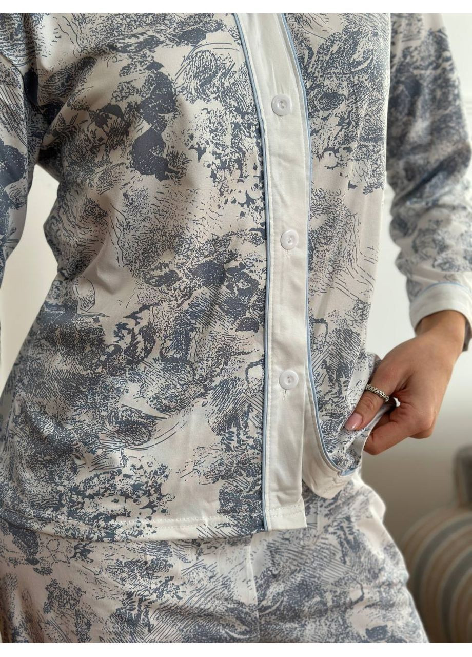 Біла стильна піжама сорочка + брюки No Brand