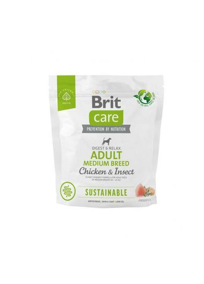 Сухий корм Dog Sustainable Adult Medium Breed для собак середніх порід, з куркою та комахами, 1 кг Brit Care (349823514)