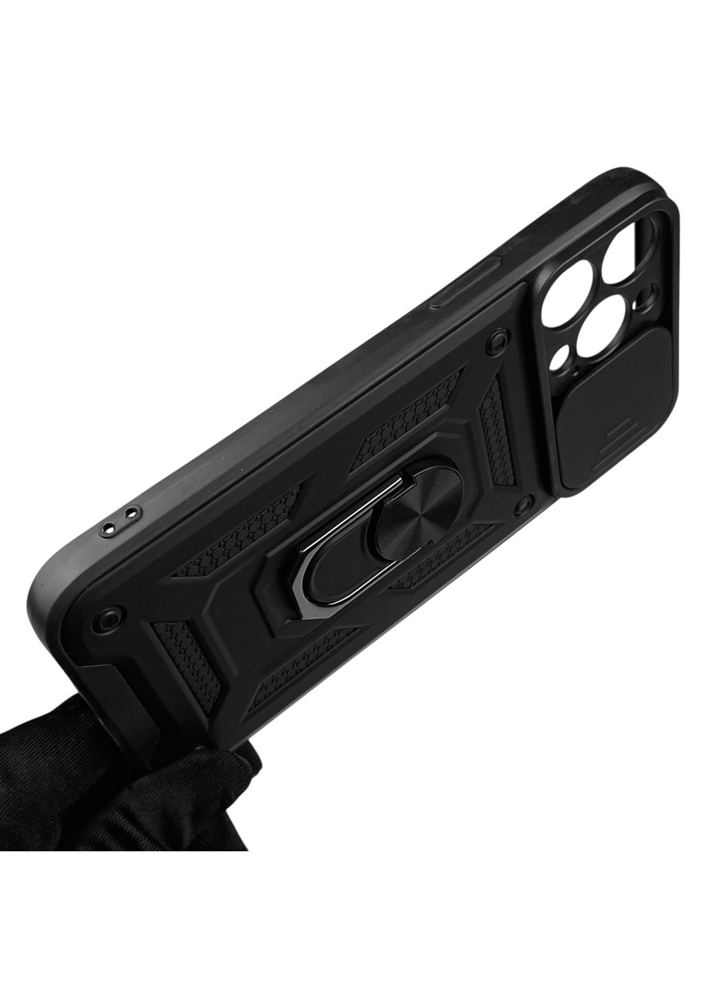 Чехол для iPhone 13 Pro Max бронированный с кольцом со шторкой на айфон 13 про макс чёрный rg1 Apple (366234639)