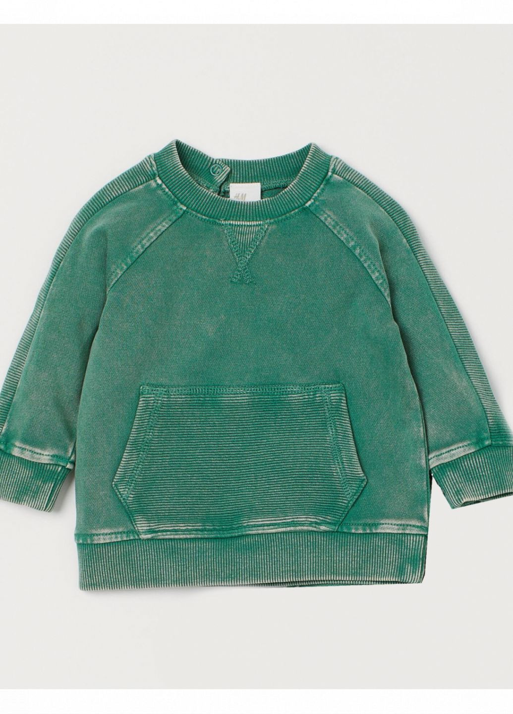 H&M свитшот двунитка для мальчика 0891726-003 однотонный зеленый повседневный, кэжуал хлопок