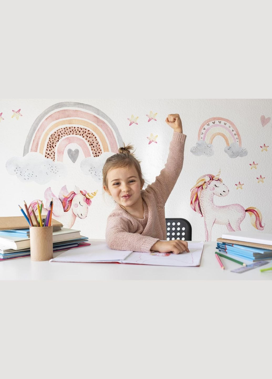 Виниловая интерьерная на стену, обои и другие поверхности "Единороги и радуги" с 180х120 Кавун наклейка (316189653)