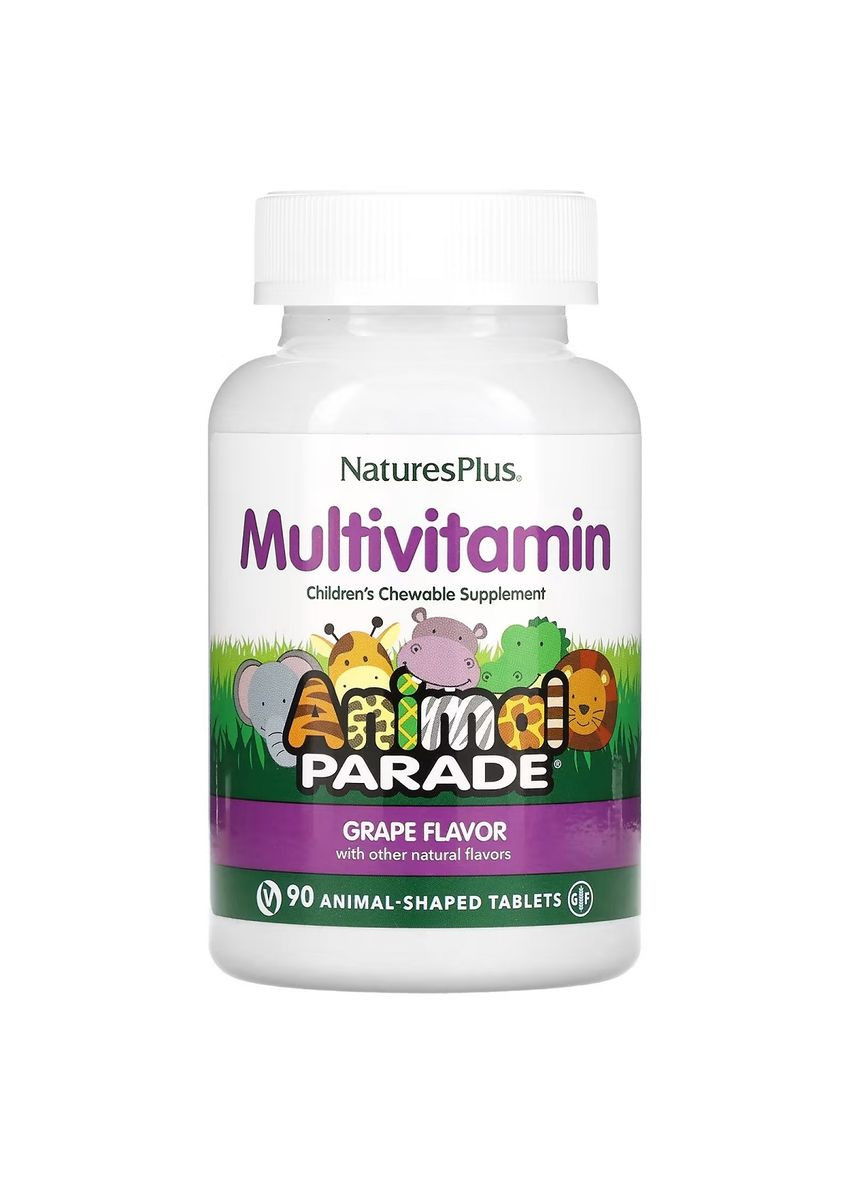 Мультивітаміни для Дітей, Смак Винограду, Animal Parade,, 90 жувальних таблеток Natures Plus (326054188)