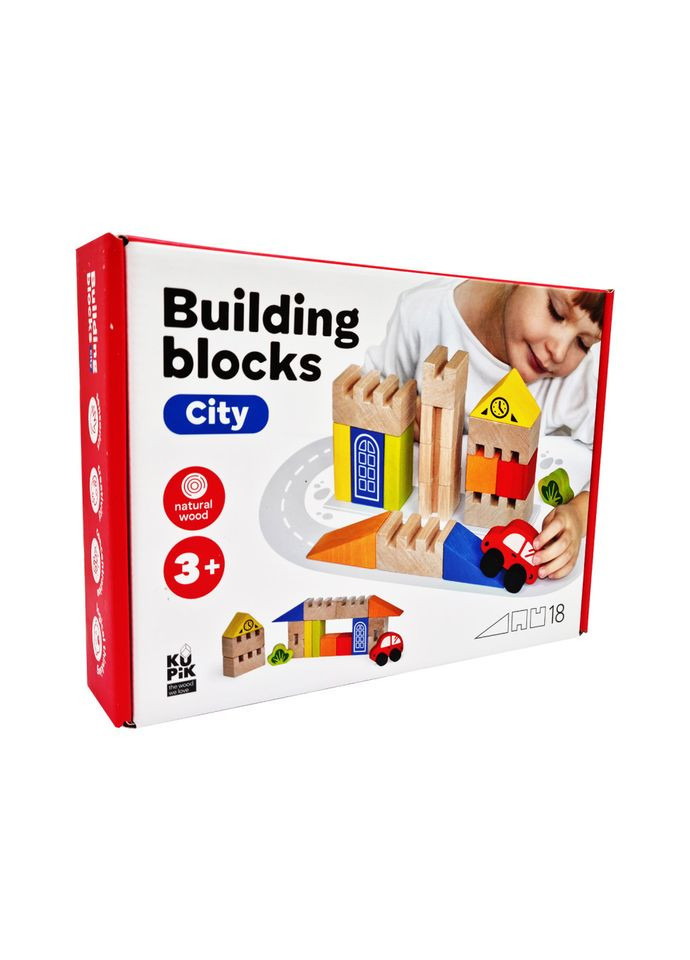 Детские деревянные Строительные блоки "Город" 900538, 18 деталей Igroteco (302385105)