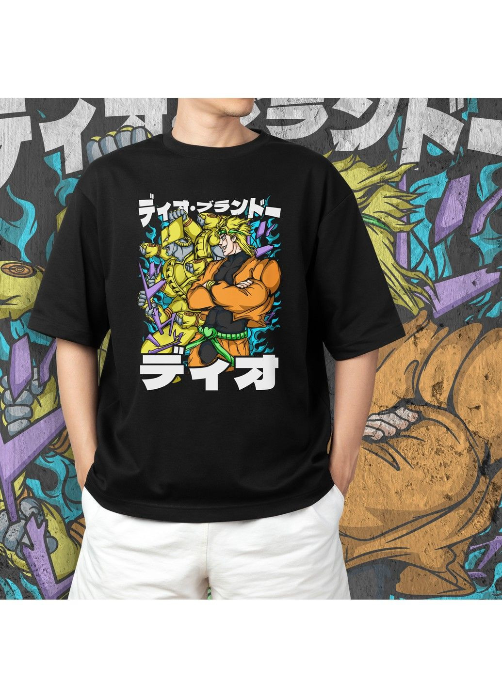 Чорна футболка з принтом джо джо - діо брандо No Brand