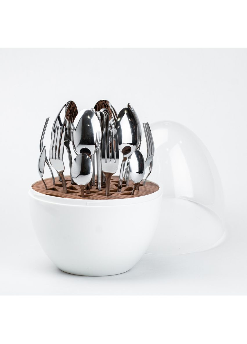 Набор столовых приборов на 6 персон из нержавеющей стали 24 штуки с подставкой "Яйцо" Хром/Белый TS Kitchen (360456859)