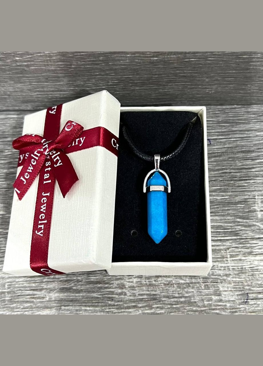 Подвеска с натуральным камнем Аквамарин в виде кристалла шестигранника на шнурке в подарочной коробке No Brand (331291726)