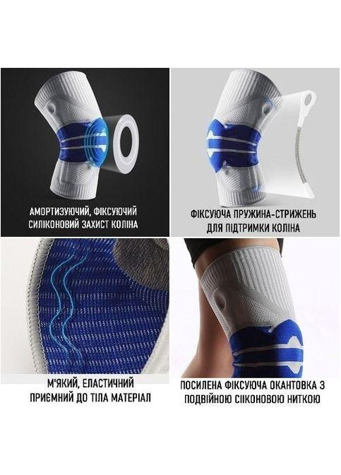 Бандаж на колінний суглоб . L/40-42см. Напівжорсткий. Ребра жорсткості. Кільце-Фіксатор. Біло-синій. Bd AB058 (307288132)