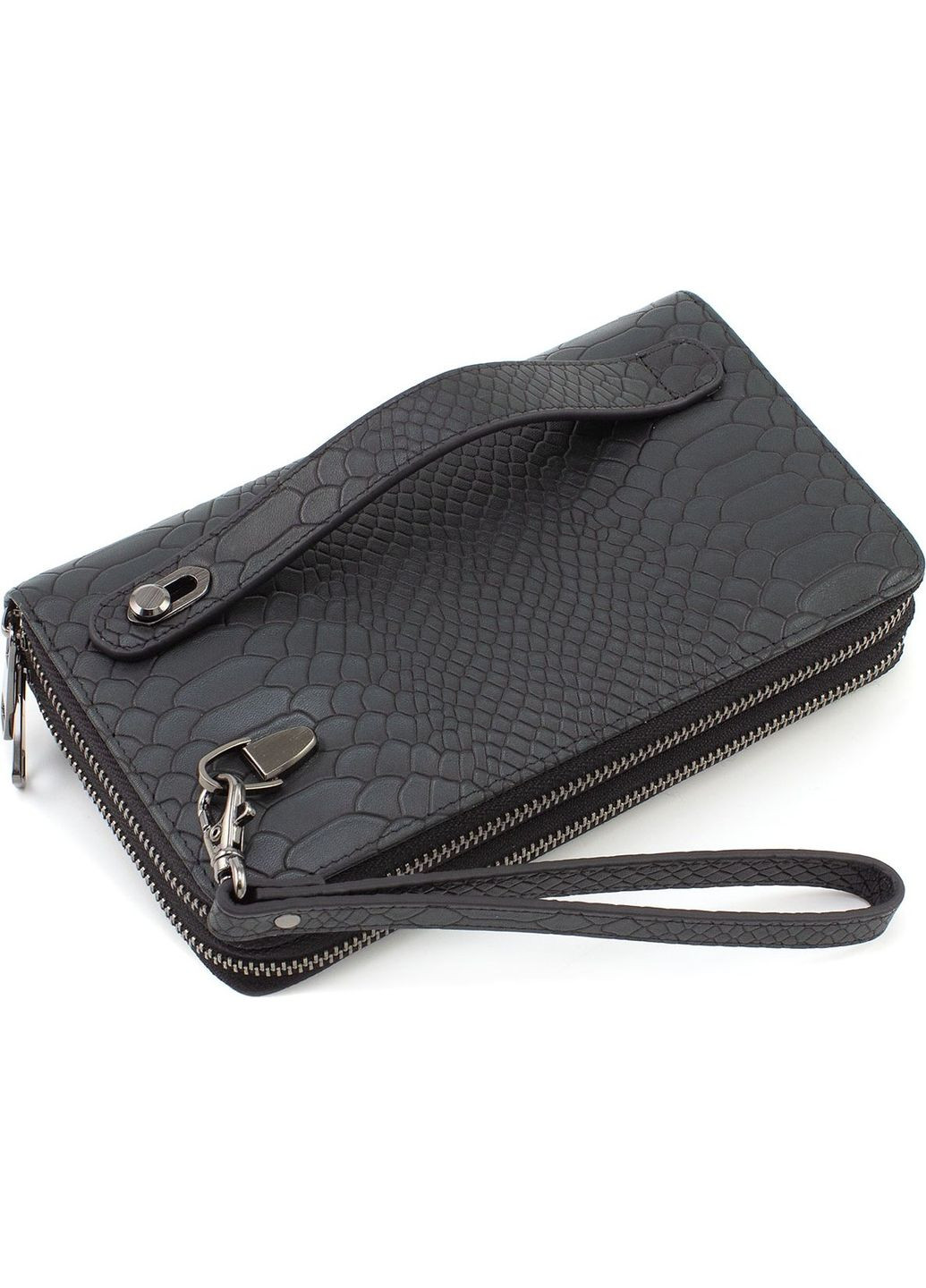 Чёрно-болотный кожаный клатч на два отделения 086-5902 Blackgr Marco Coverna (303831622)