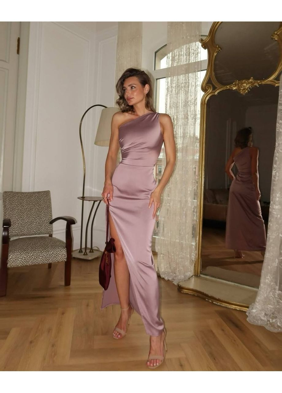 Пудровое праздничный, коктейльное, вечернее платье No Brand однотонное