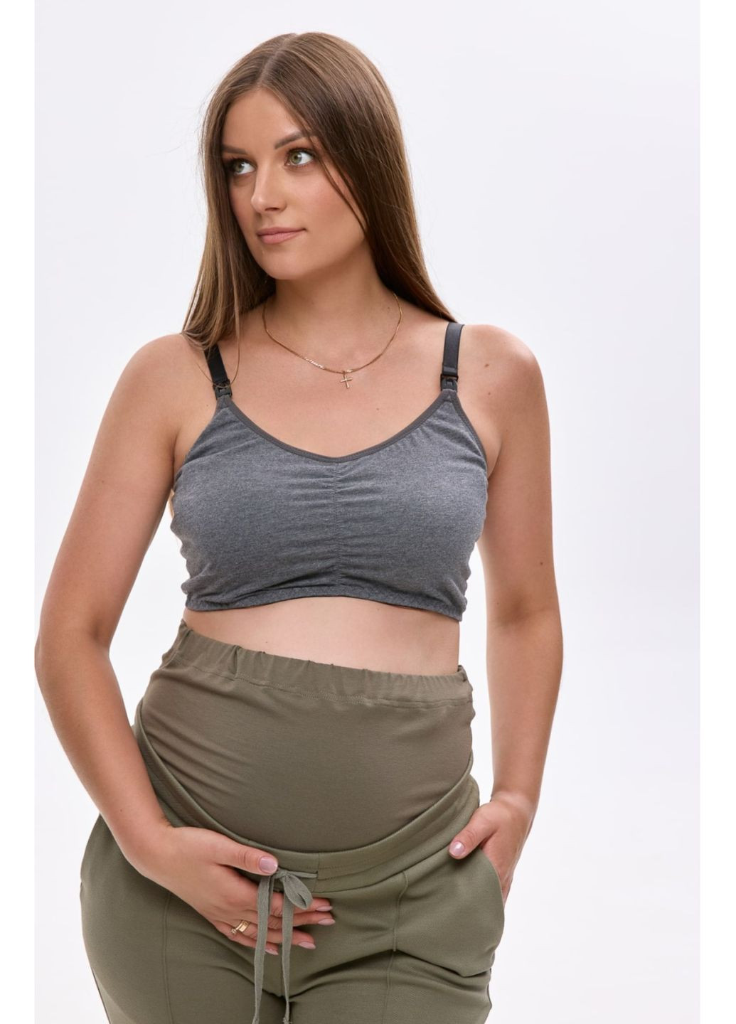 Графитовый топ для беременных и кормящих на бретелях с клипсами Dianora (361353943)
