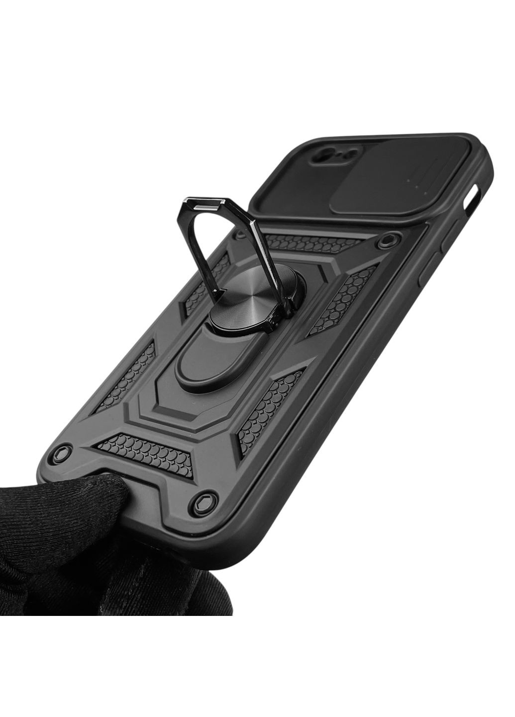 Чехол для iPhone 6s бронированный с кольцом со шторкой на айфон 6с чёрный rg1 Apple (366229627)