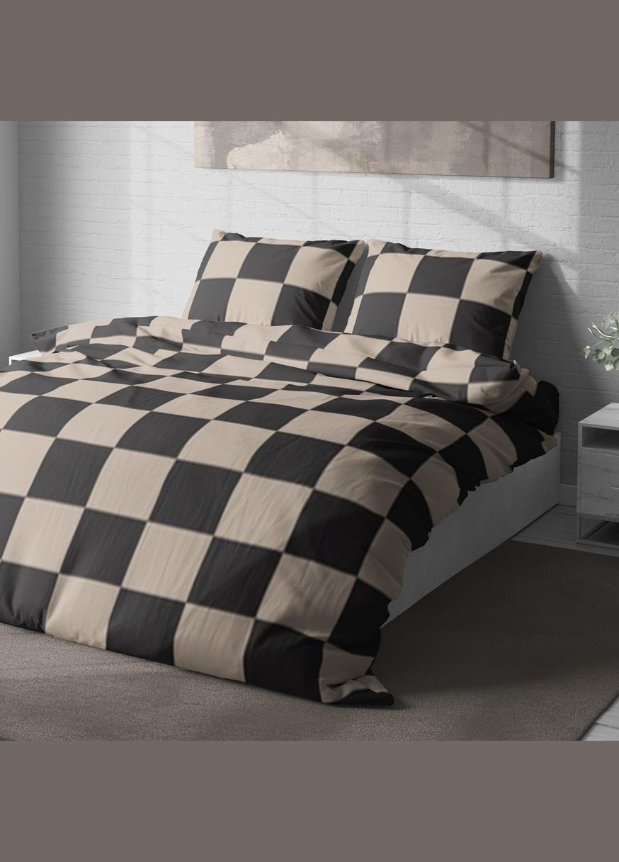 Постільна білизна " ", Полісатин, Бежево-Чорна, Євро P-0158 Lelit (316633121)