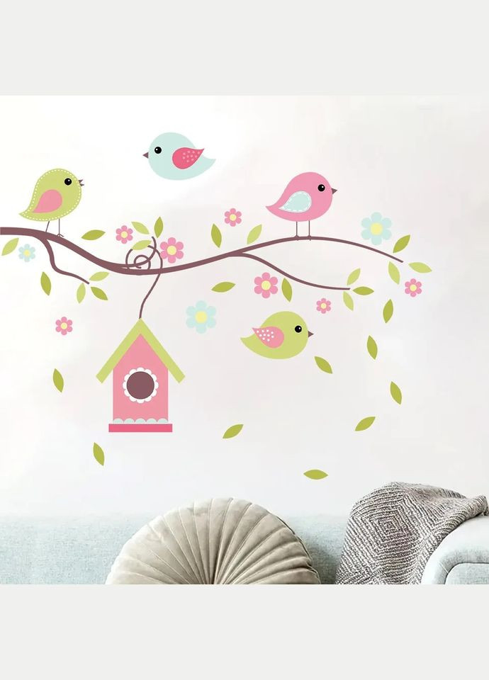Наклейка на стену Pretty birds Птички возле домика (лист 40 х 60 см) Б773 BRUP (302241717)
