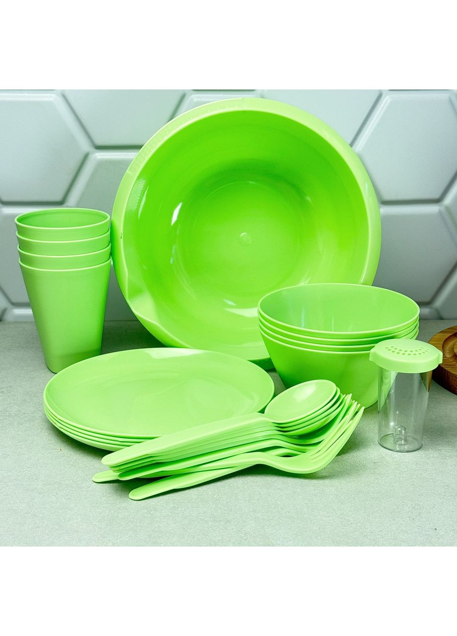 Набор пластиковой посуды для пикника Party, 22 предмета, салатовый No Brand (365815126)