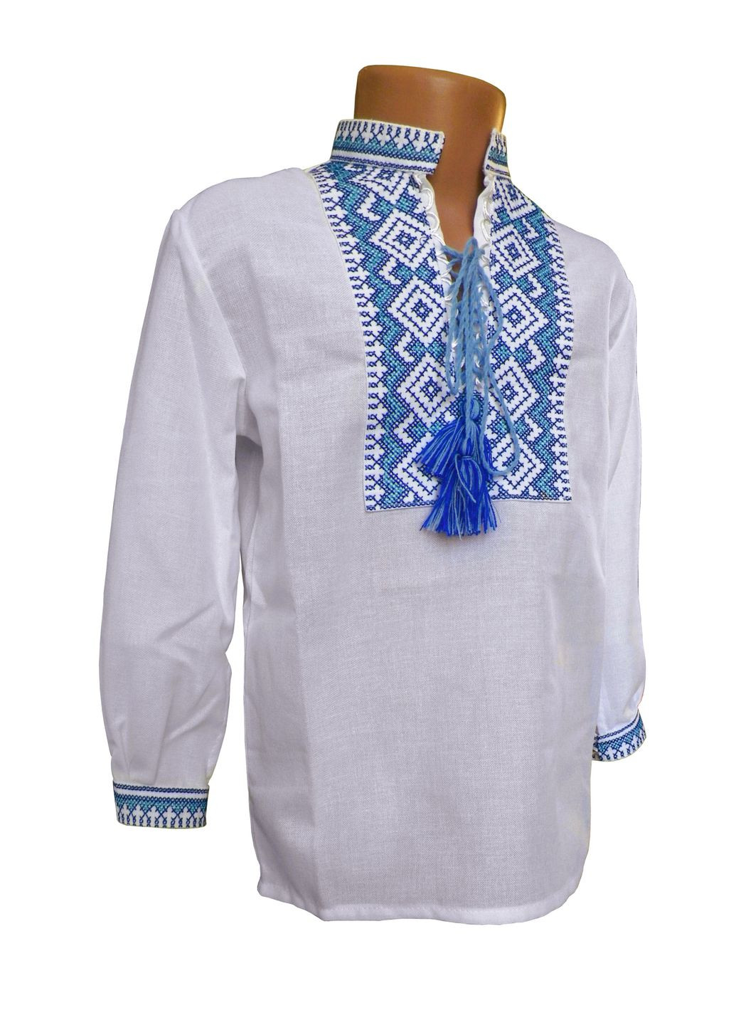 Белая детская вышиванка для мальчика скрипка голубая НоКо хлопок (305832196)