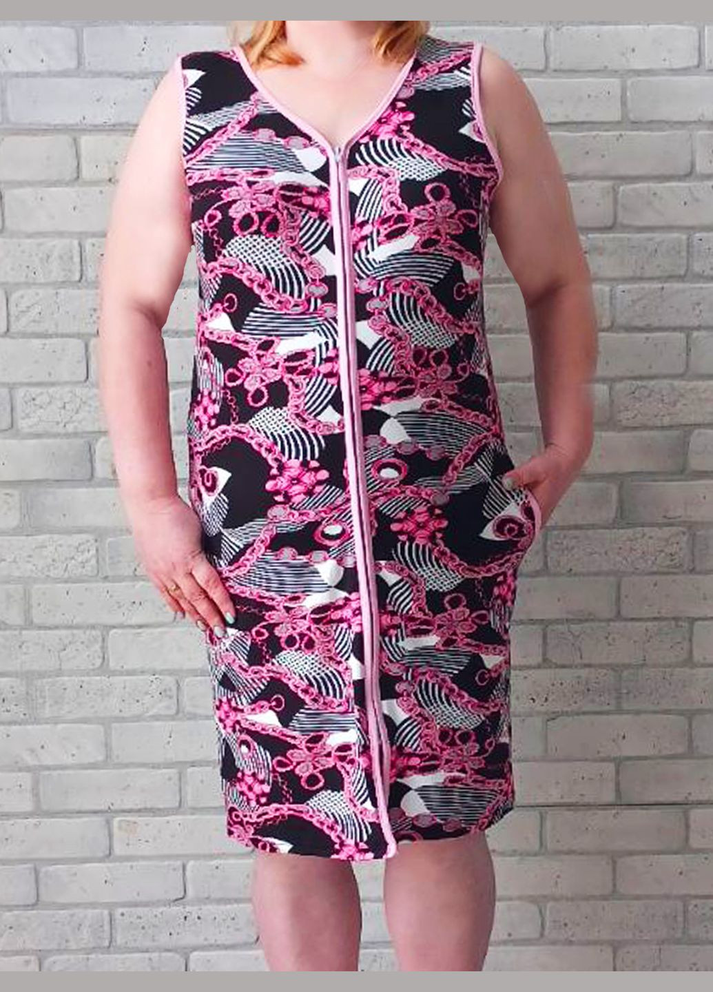 Жіночий літній короткий халат без рукава (норма батал) на блискавці з кишенями віскоза бамбук No Brand (328939358)