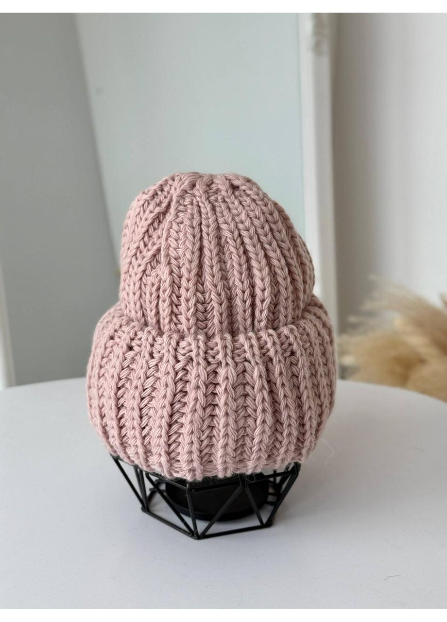 Объемная вязаная женская шапка/ Теплая зимняя шапка с отворотом/Мягкая шапка ручная вязка No Brand (370204618)