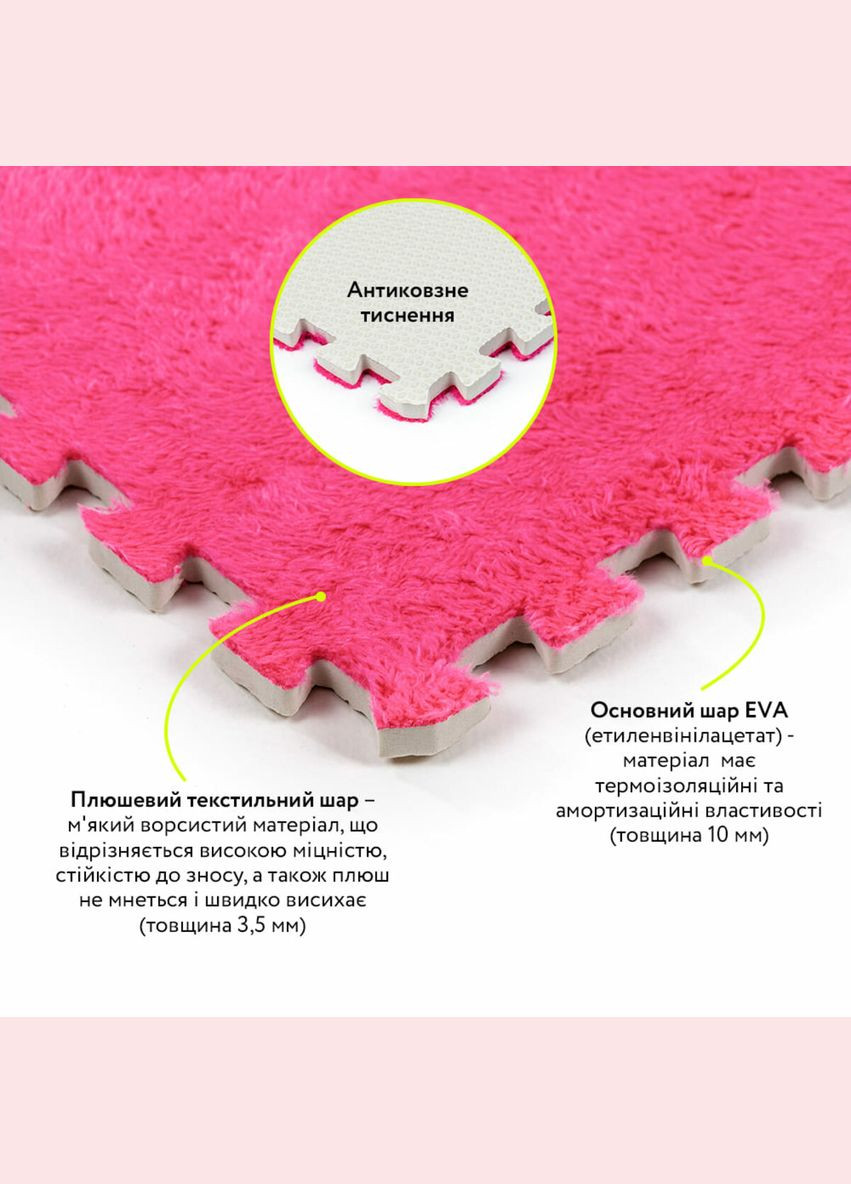 Підлога-пазл плюшевий 60х60х1см Рожевий (D) SW-00002093 Sticker Wall (359476945)