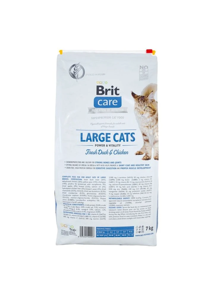 Корм сухой Cat Grain Free Large Power Vitality для взрослых котов крупных пород с уткой и курицей 7 кг Brit Care (392248341)