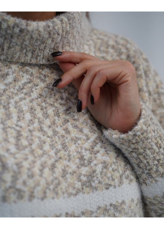 Коричневый зимний вязаный свитер-гольф в полоску Magnet