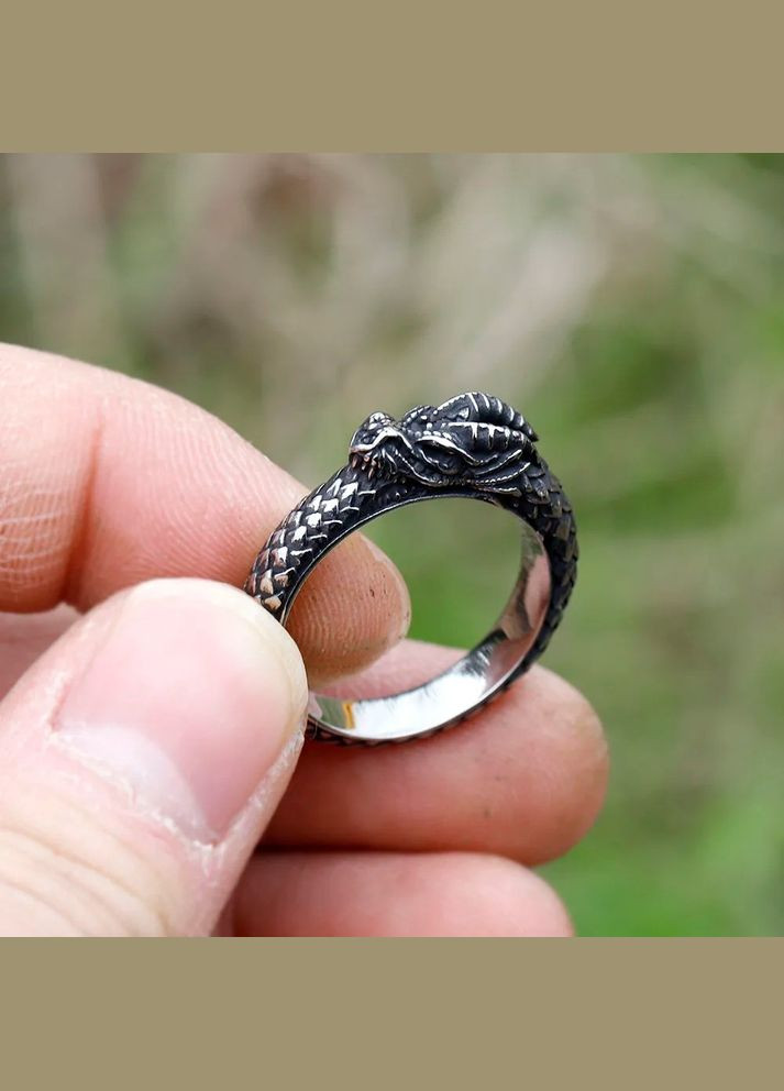 Мужское кольцо древнее Титановое черное кольцо дракон Уроборос Вечность размер 20 Fashion Jewelry (290664040)